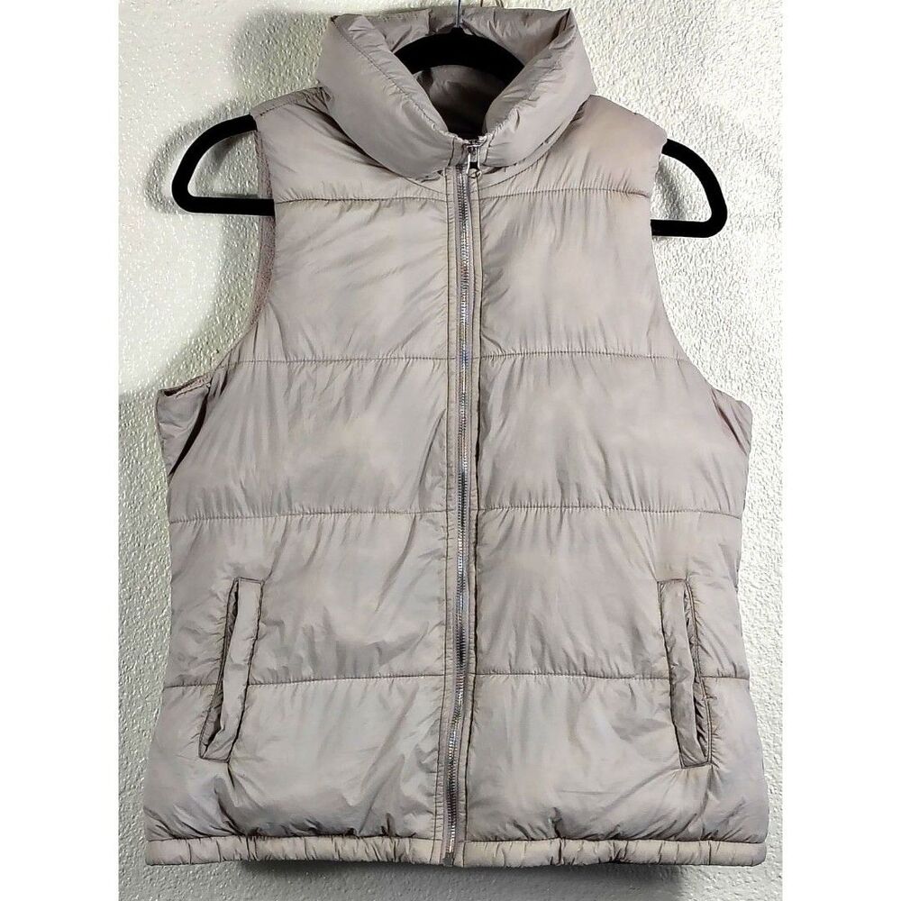 Old Navy Women’s Puffer Vest Size Small Beige/Taupe Full Zip Mock Neck Pockets